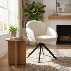 Chaise de salle à manger Nes – Bouclé blanc – Pivotante – 180° – Avec fonction retour mémoire