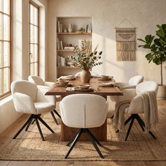 Chaise de salle à manger Nes – Bouclé blanc – Pivotante – 180° – Avec fonction retour mémoire
