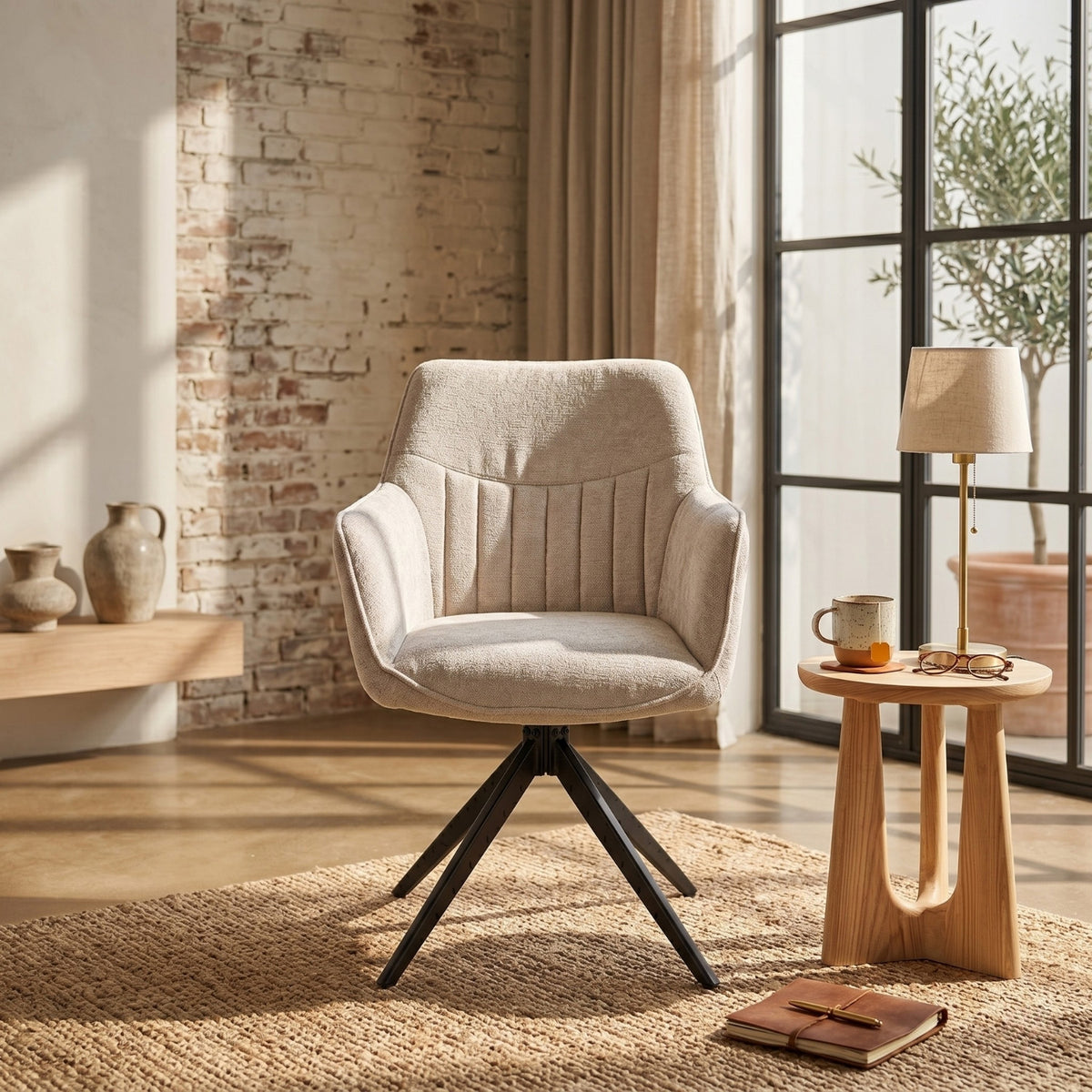 New Yade Dining Chair - Beige Chenille - 180° Swivel
