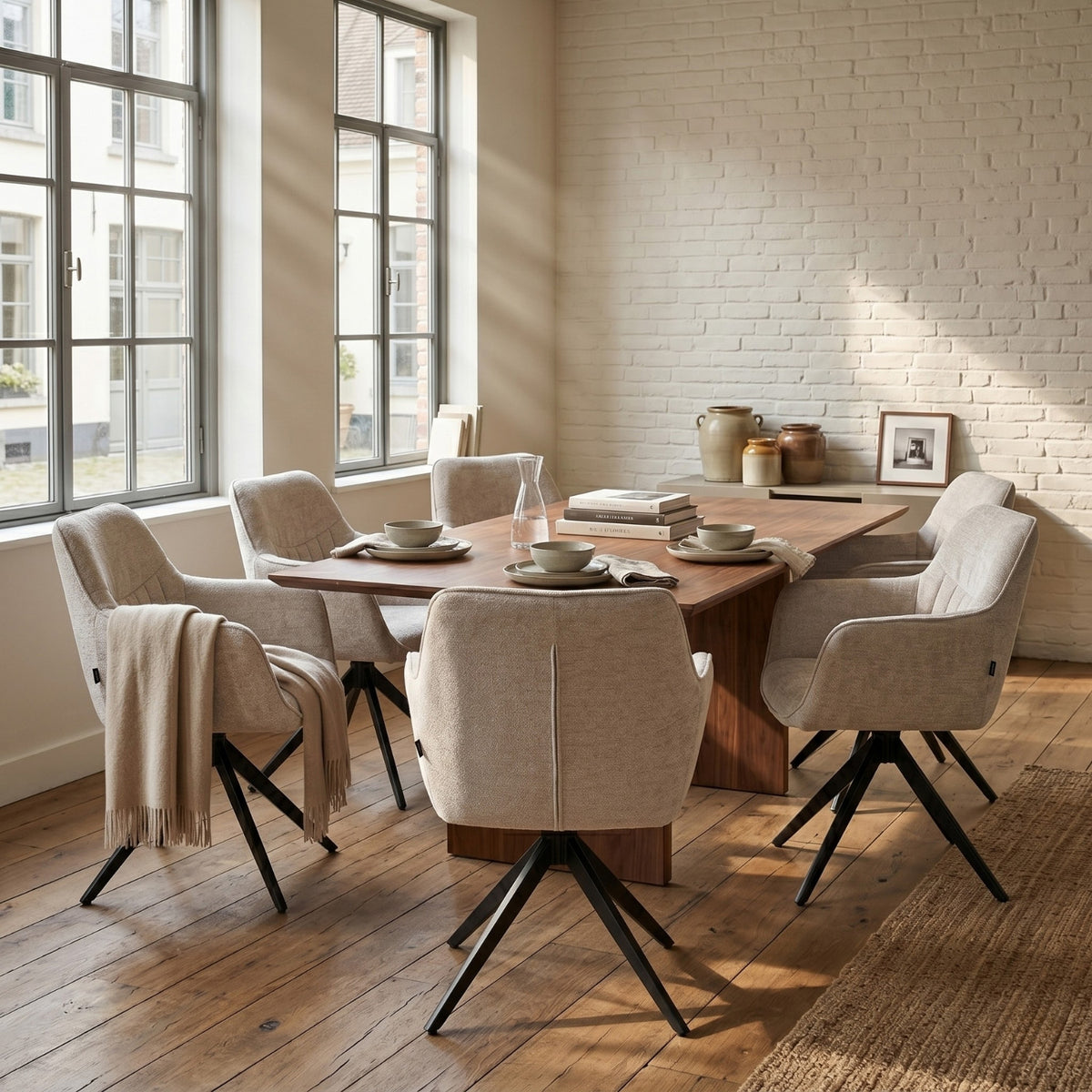 New Yade Dining Chair - Beige Chenille - 180° Swivel