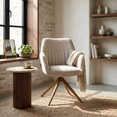 New Yade Eetkamerstoel - Beige Chenille - Gouden Poten - Draaibaar - 180°