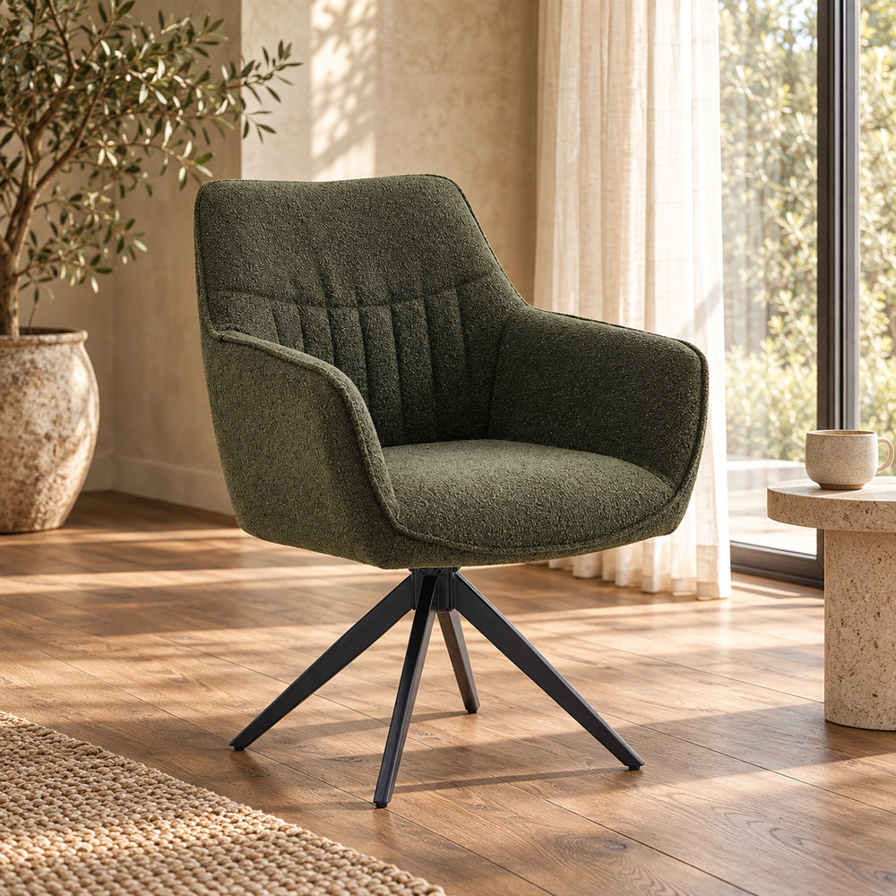 New Yade Esszimmerstuhl - Grün Bouclé - Drehbar 180°