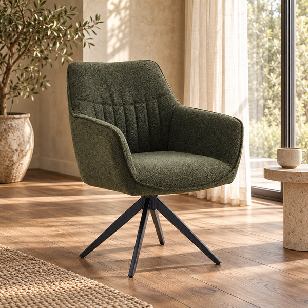 Chaise de salle à manger New Yade - Bouclé vert - Pivotante 180°