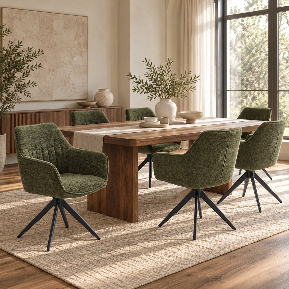 New Yade Esszimmerstuhl - Grün Bouclé - Drehbar 180°
