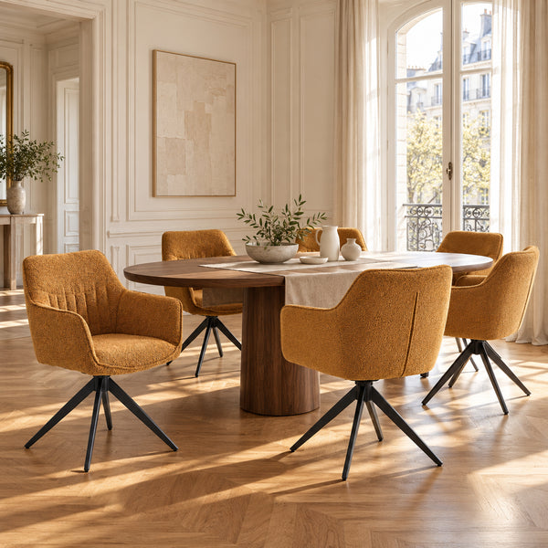 Chaise de salle à manger New Yade - Bouclé jaune ocre - Pivotante 180°