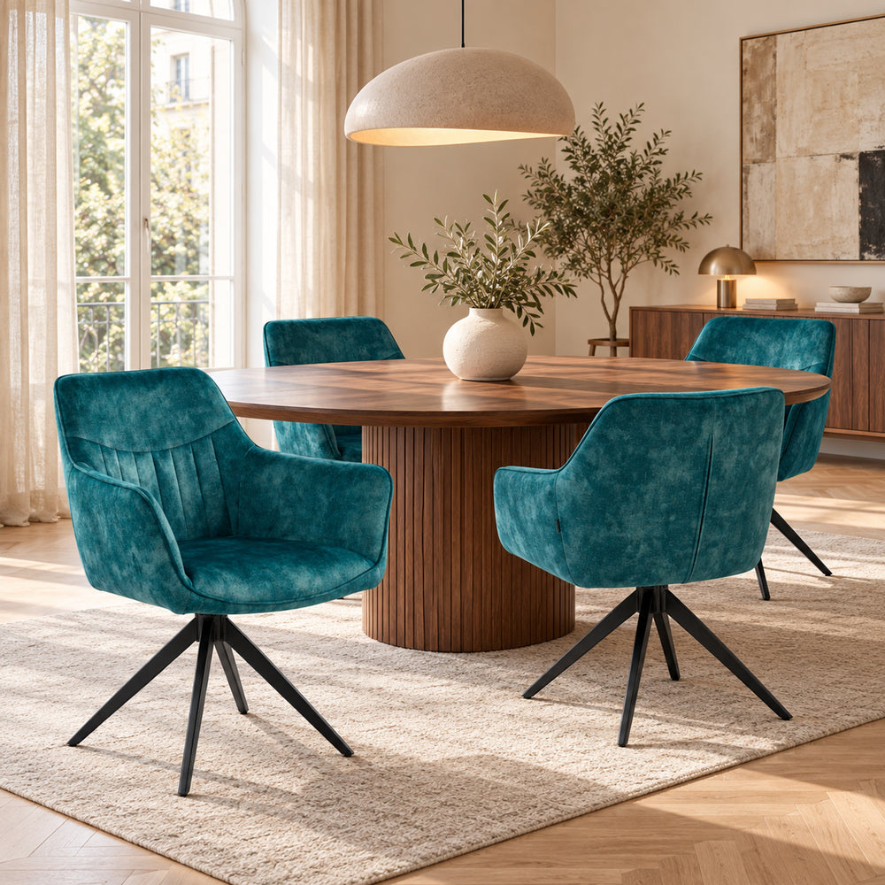 New Yade Esszimmerstuhl - Petrol Adore Samt - Drehbar 180°