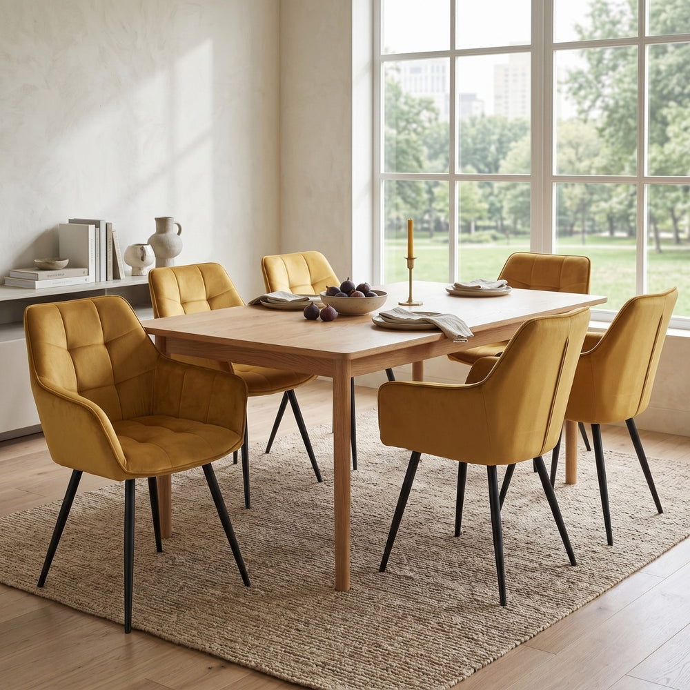 Chaise de salle à manger Oriana - Velours jaune ocre