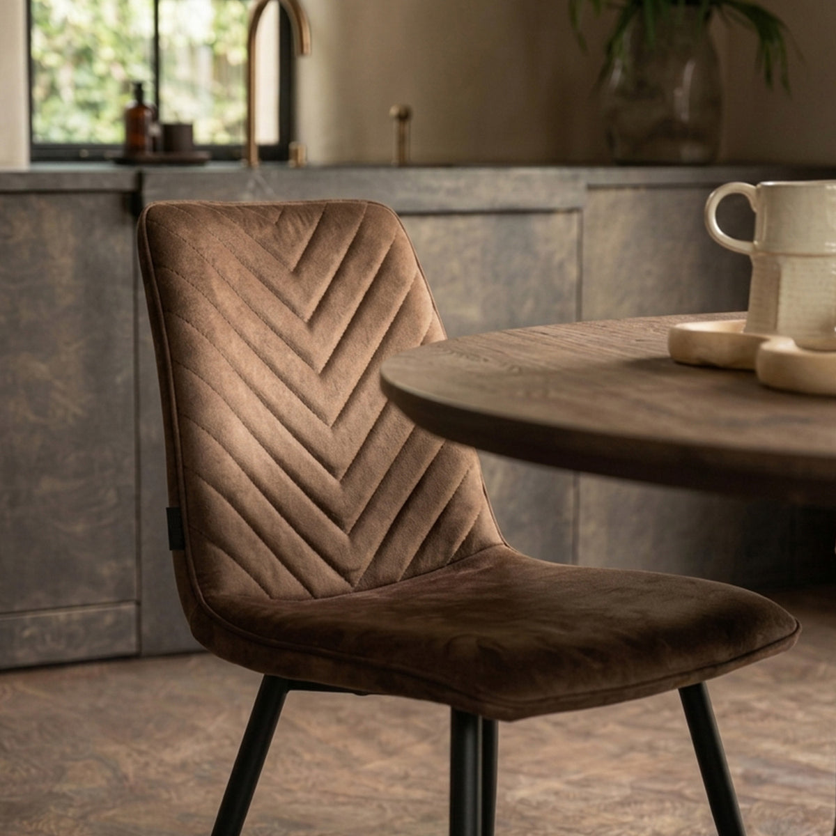 Chaise de salle à manger Senny - Velours marron