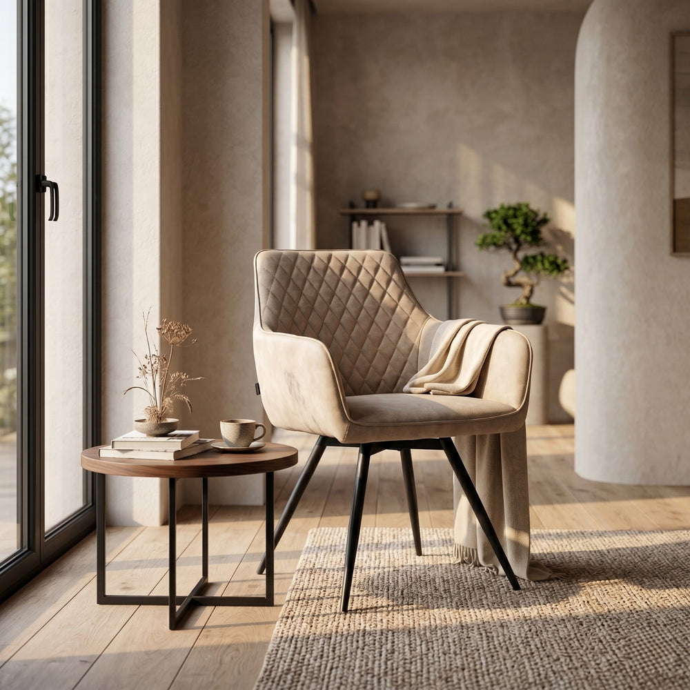 Sierra Dining Chair - Beige Microfibre - 360° Swivel