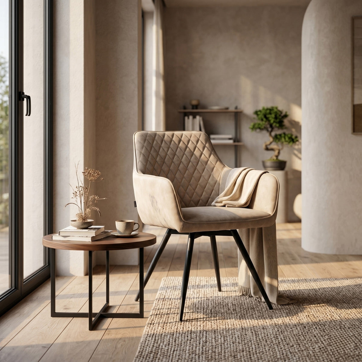 Sierra Dining Chair - Beige Microfibre - 360° Swivel
