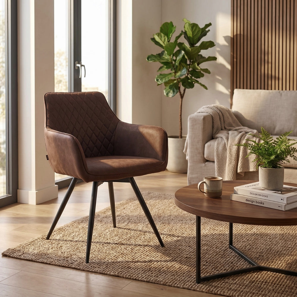 Sierra Dining Chair - Brown Microfiber - 360° Swivel