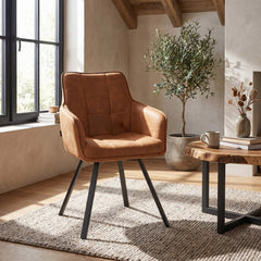 Taha Dining Chair – Cognac Microfiber – Swivel – 360°