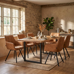 Taha Dining Chair – Cognac Microfiber – Swivel – 360°