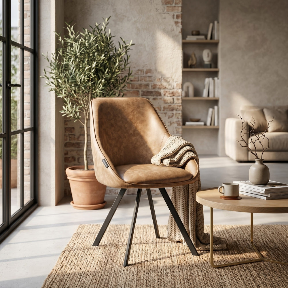 Twisty Eetkamerstoel - Beige Microvezel - Draaibaar 180°