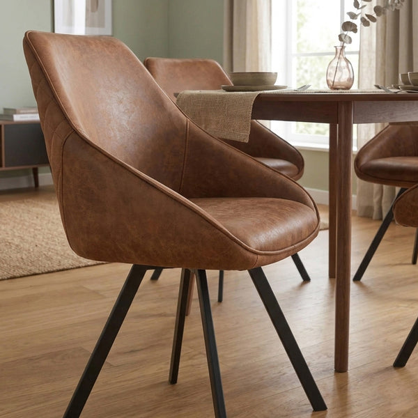 Twisty Dining Chair – Cognac Microfiber – Swivel – 180°