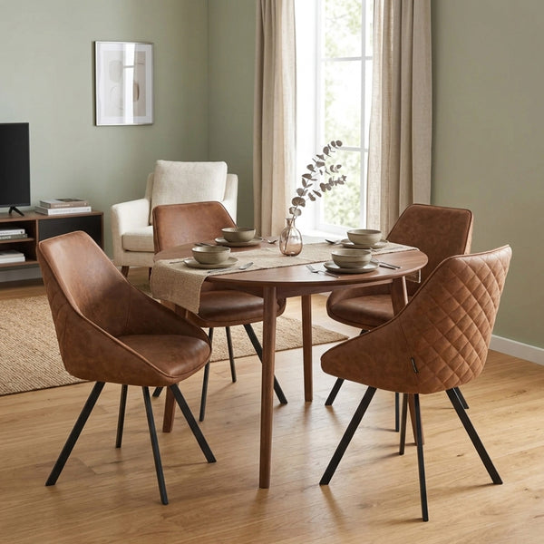 Twisty Dining Chair – Cognac Microfiber – Swivel – 180°