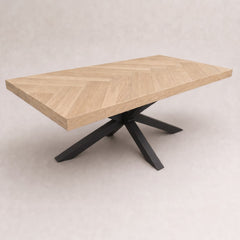 Visgraat Eettafel Beige Eiken 180x98 cm – Robuuste Matte Afwerking – Zwarte Spinpoot