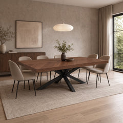 Visgraat Eettafel Walnoot 180x98 cm – Robuuste Matte Afwerking – Zwarte Spinpoot
