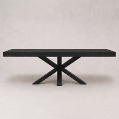 Visgraat Eettafel Zwart 220x98 cm – Robuuste Matte Afwerking – Zwarte Spinpoot