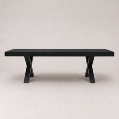 Visgraat Eettafel Zwart 180x98 cm – Robuuste Matte Afwerking – Zwarte X-Poten