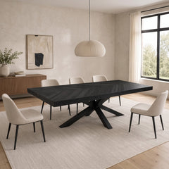 Visgraat Eettafel Zwart 220x98 cm – Robuuste Matte Afwerking – Zwarte Spinpoot