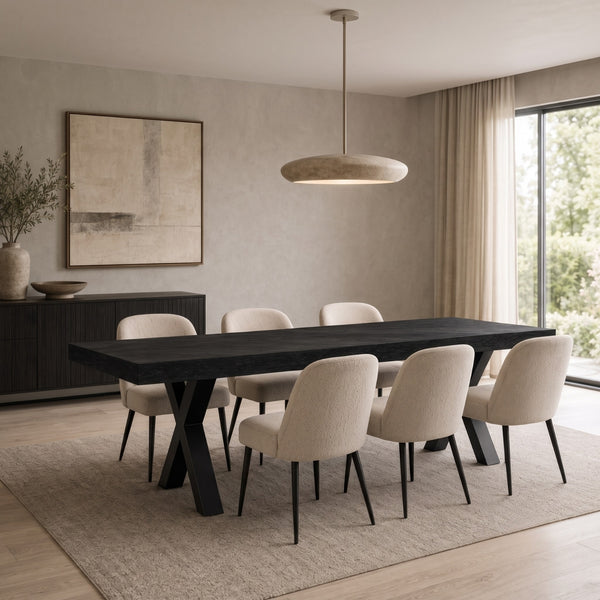 Table à manger à chevrons Noir 180x98 cm – Finition mate robuste – Pieds en X noirs