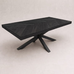 Visgraat Eettafel Zwart 220x98 cm – Robuuste Matte Afwerking – Zwarte Spinpoot