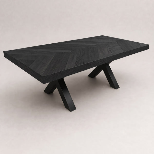 Table à manger à chevrons Noir 180x98 cm – Finition mate robuste – Pieds en X noirs