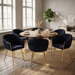 Wave Dining Chair – Black Velvet – Gold Legs