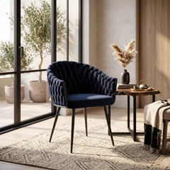 Chaise de salle à manger Wave – Noir – Velours – Pieds noirs