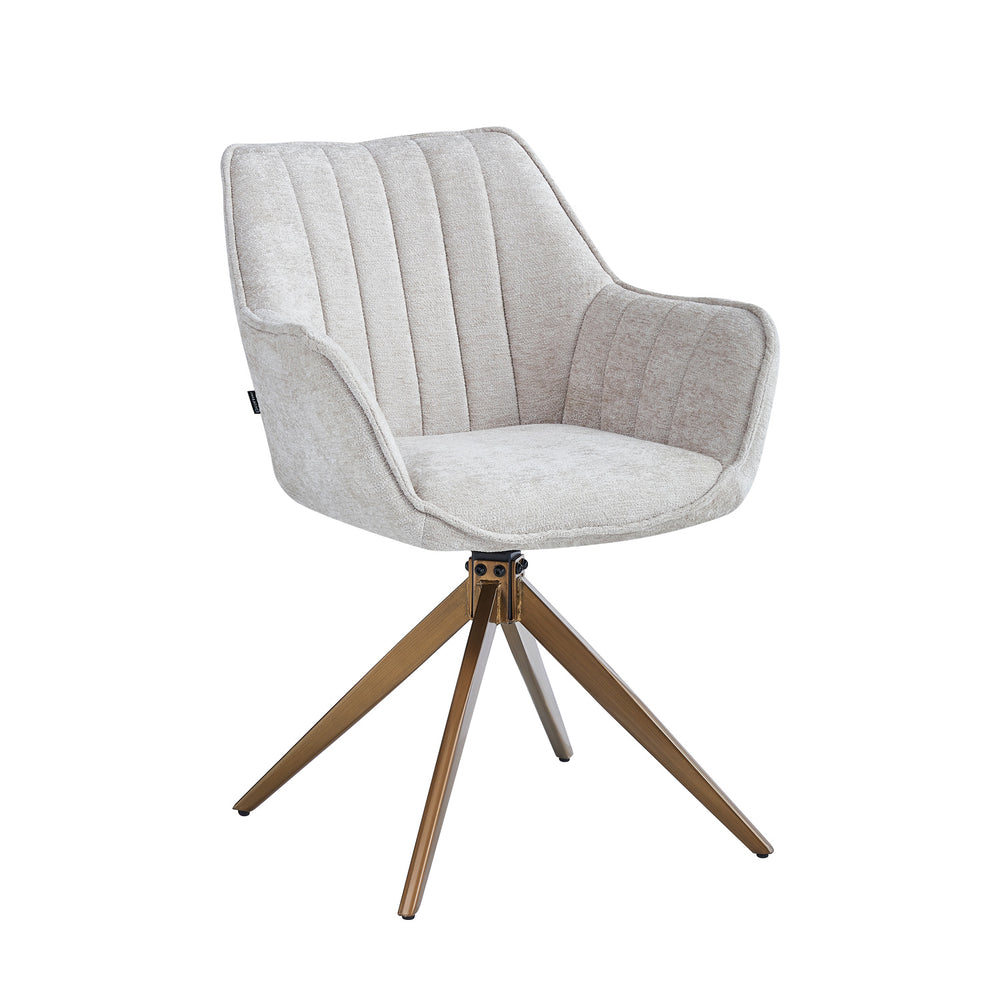 Yasmin Esszimmerstuhl - Beige Chenille - Goldene Beine - 180° drehbar
