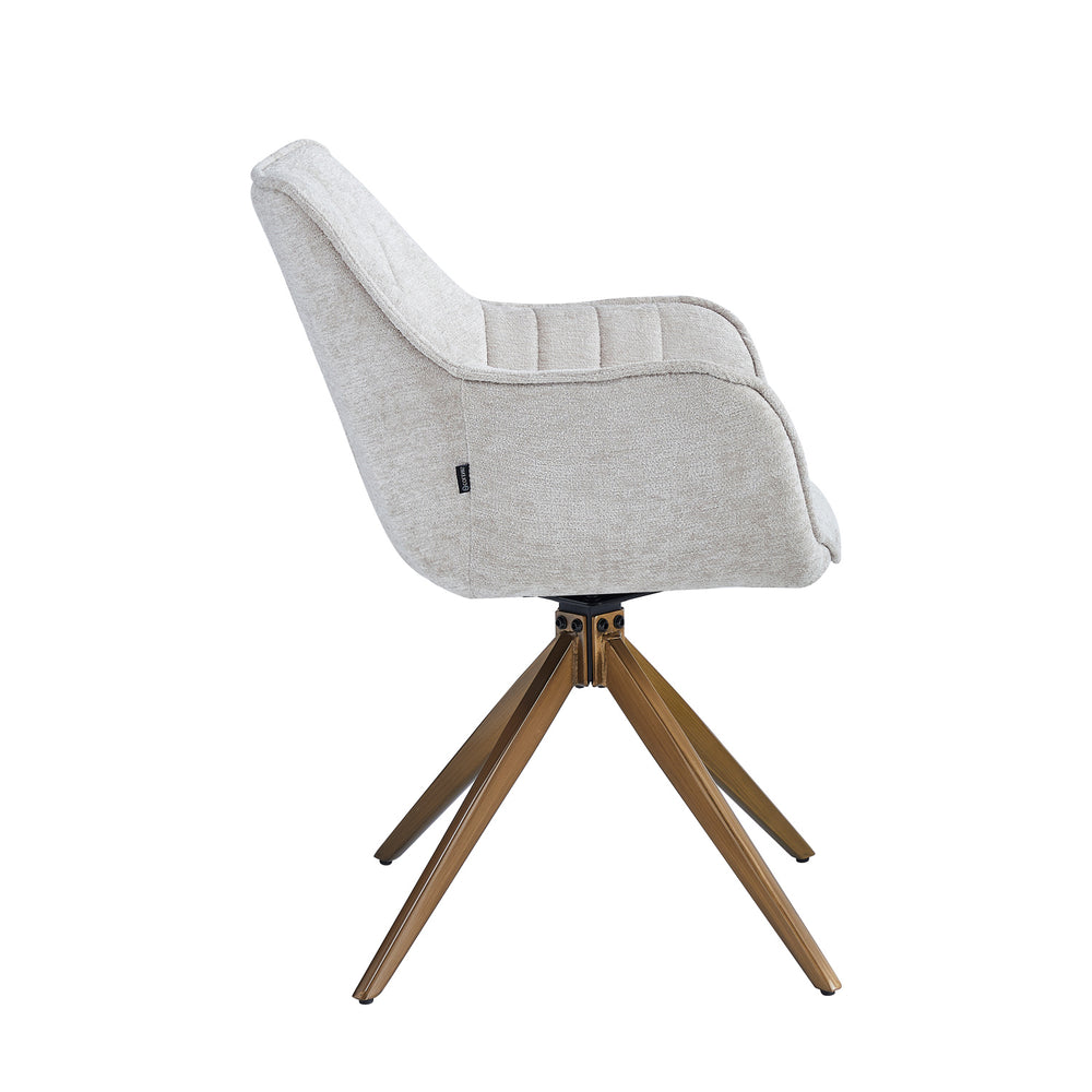 Yasmin Esszimmerstuhl - Beige Chenille - Goldene Beine - 180° drehbar