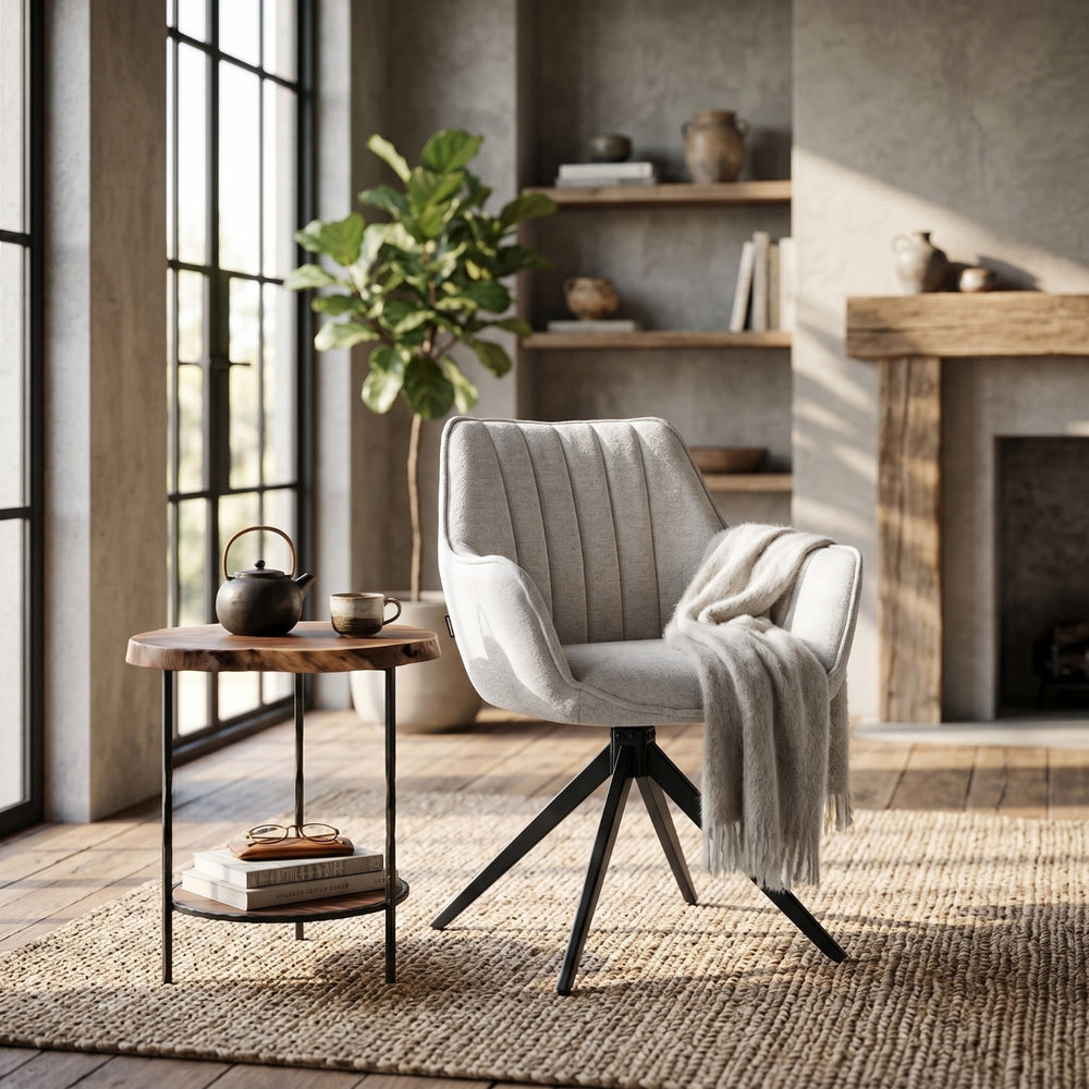 Yasmin Esszimmerstuhl - Beige Chenille - Drehbar 180°