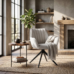 Yasmin Eetkamerstoel - Beige Chenille - Draaibaar - 180°