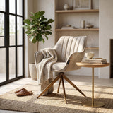 Yasmin Esszimmerstuhl - Beige Chenille - Goldene Beine - 180° drehbar