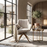 Yasmin Esszimmerstuhl - Taupe Chenille - Goldene Beine - 180° drehbar