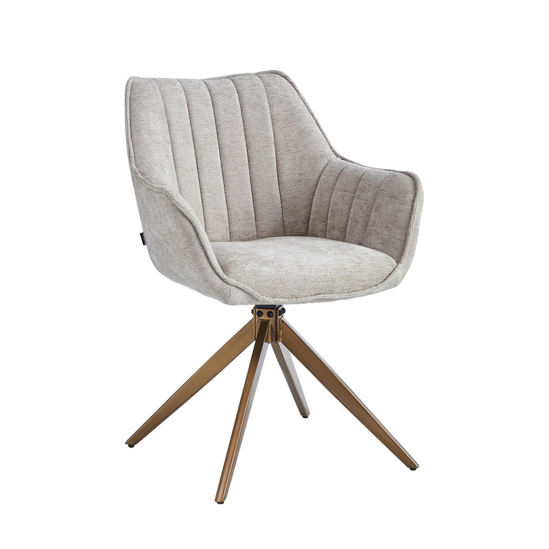 Yasmin Esszimmerstuhl - Taupe Chenille - Goldene Beine - 180° drehbar