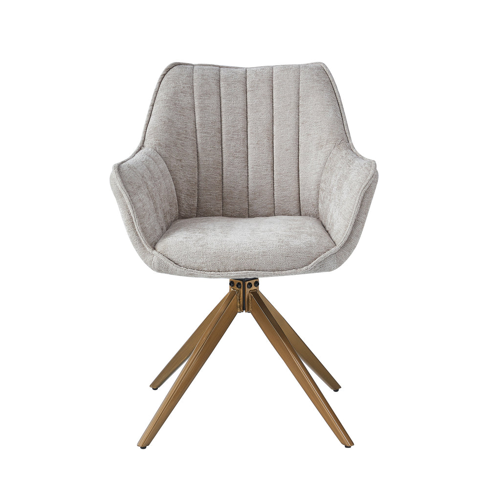 Yasmin Esszimmerstuhl - Taupe Chenille - Goldene Beine - 180° drehbar